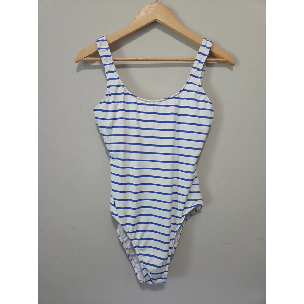 Polo Ralph Lauren Womens Blue White Striped Lace Up Back One Piece Swimsuit M